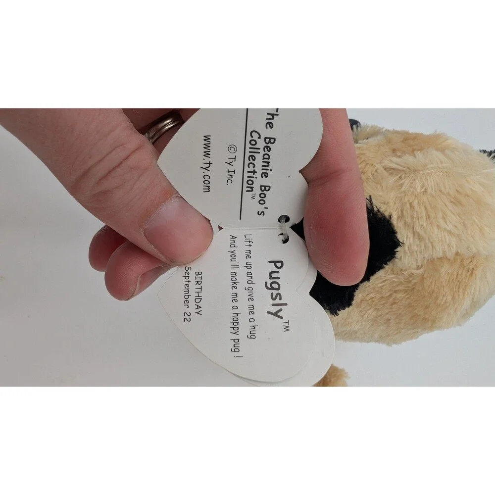 Ty Beanie Boos - PUGSLY Pug Dog (Original Purple Tag & Solid Eyes) 6